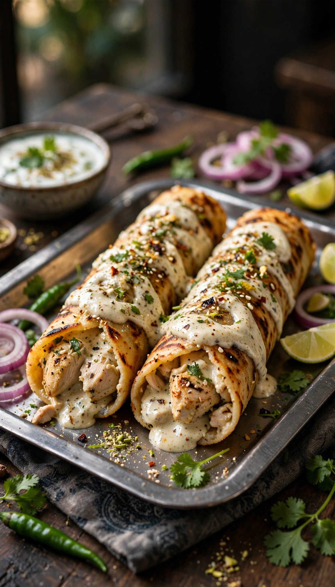 Creamy malai boti roll — mild marinated boti rolled in fresh crisp paratha